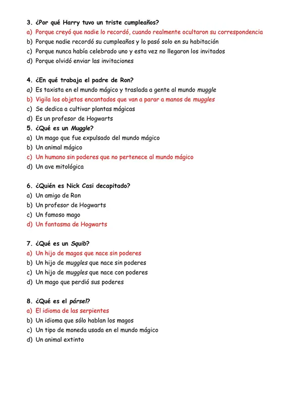 Evaluación "Harry Potter y la cámara secreta"