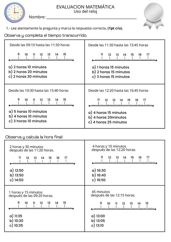 Calcular Horas y minutos. Matemática