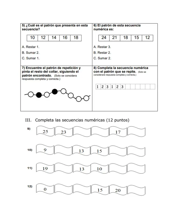 Evaluación patrones numéricos