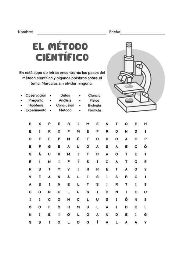 Sopa de letras El método científico 