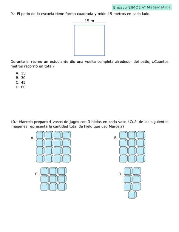 Actualizado: Ensayo SIMCE matemáticas 4° básico (preguntas 2024 y 2025)