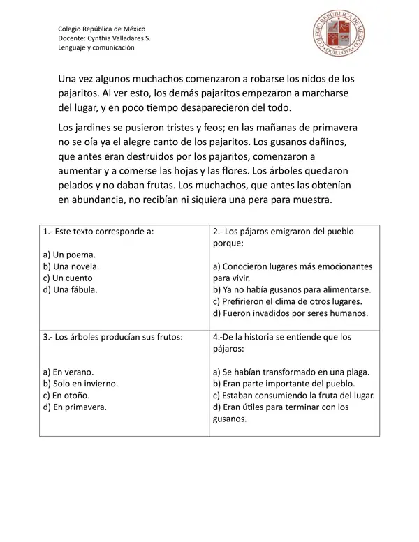 Evaluación comprensión lectora