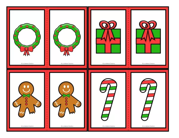 Memory Match Game Christmas Characters Color BW Faces Pairs