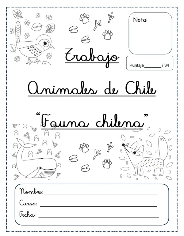 Trabajo de ciencias 1° básico "Animales de Chile" (fauna chilena)