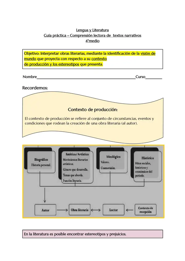 Guía comprensión lectora de textos narrativos más pauta -Interpretación literaria 4°M