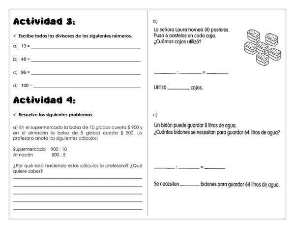 Guía de trabajo - Divisiones resolución de problemas