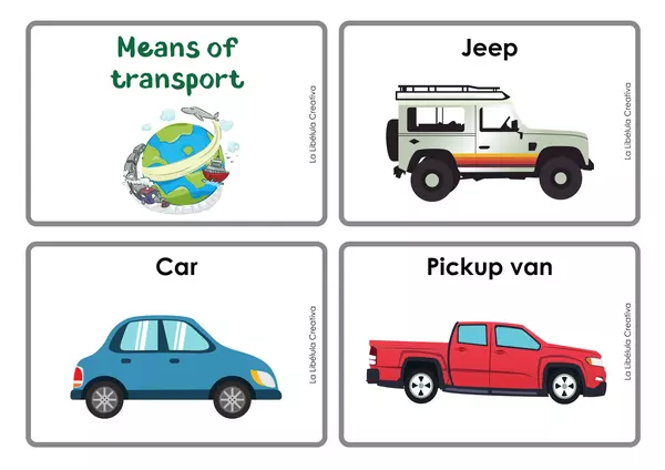 Flash cards Means of transport Vehicles Color Cars