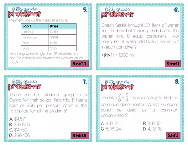 5th Grade Math Review Word Problems