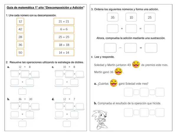 Guía de matemática 1° año "Descomposición y adición"