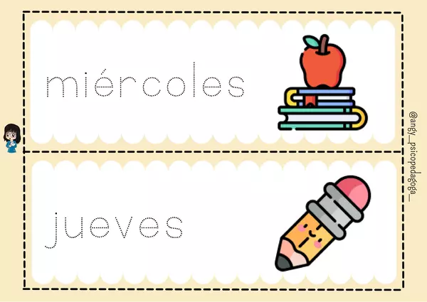 "Tarjetas de Grafomotricidad días de la semana y meses del año"