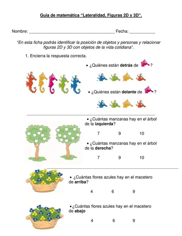 Guía "Lateralidad, figuras 2D y figuras 3D" Primer año básico