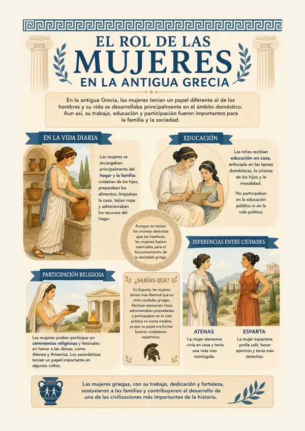 El Rol de las Mujeres en la Antigua Grecia | Póster Educativo 
