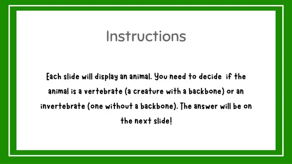 Vertebrates or invertebrates quiz game animals ppt no print 