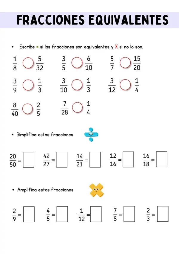 fracciones equivalentes, amplificación y simplificación 