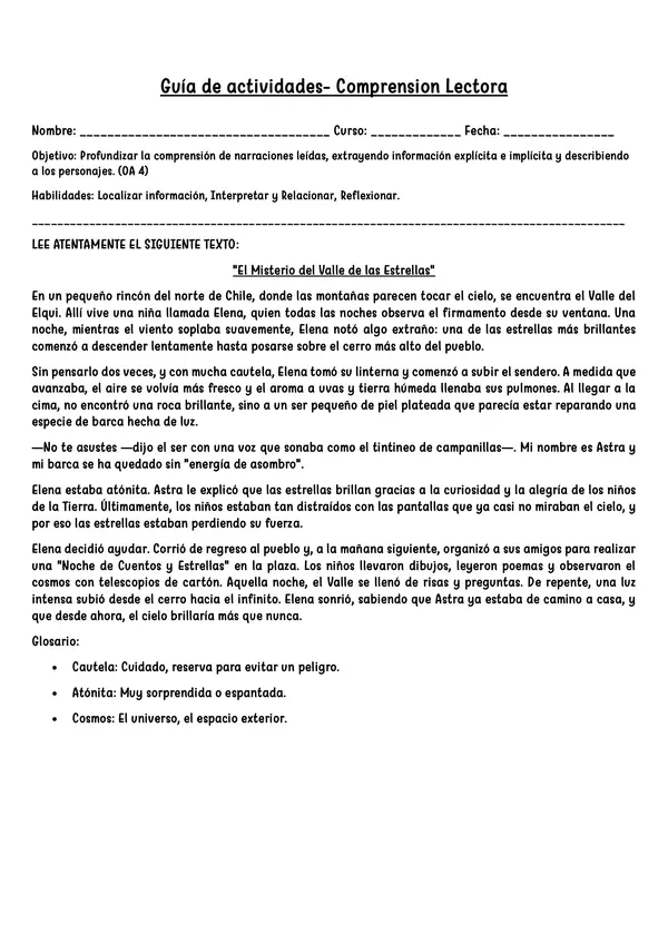 Comprension Lectora Cuarto Basico Lenguaje 
