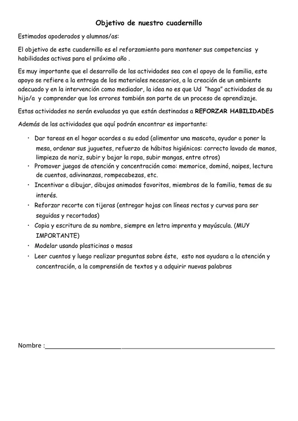 Cuadernillo de reforzamiento kinder
