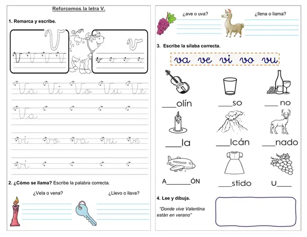 Guía 1° básico "Reforcemos la letra V"