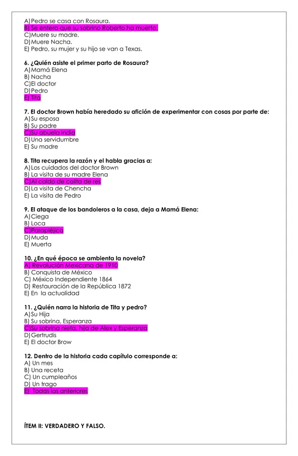 Prueba Lectura - Como agua para chocolate