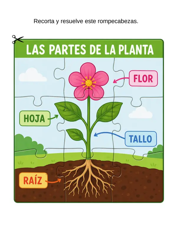 Puzle o rompecabezas de las partes de la planta