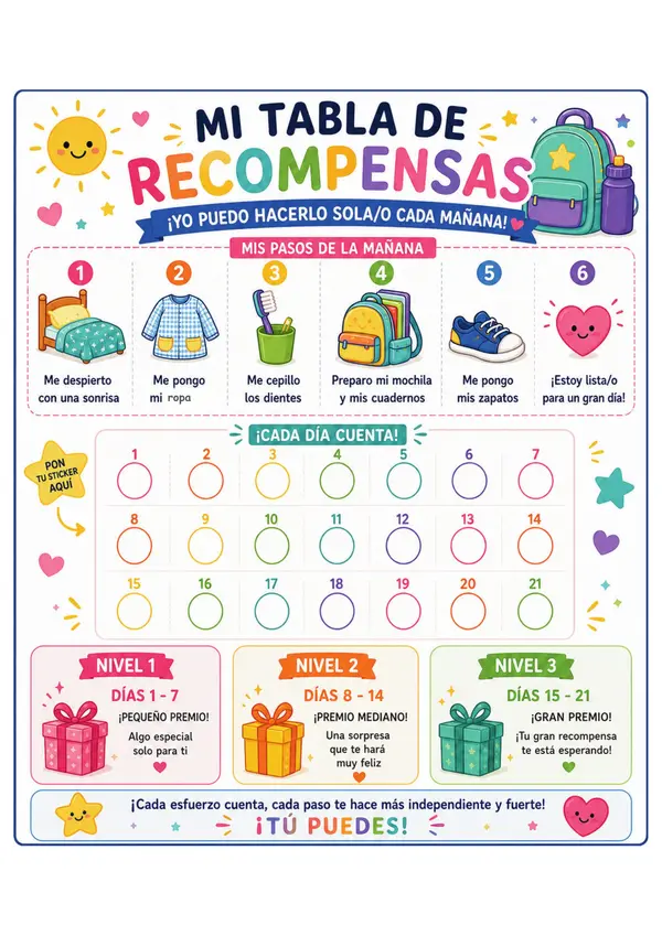Tabla de Recompensas Infantil – Rutina de la Mañana 🧸 | Hábitos para Niños