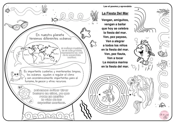 Pack Mes del Mar: 10 Actividades Lúdicas (sopa de letras, diferencias, unir, colorear y más)