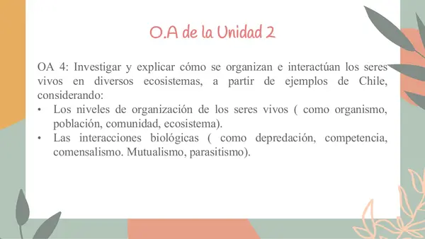Unidad 2: Organismos en ecosistemas  1°Medio 