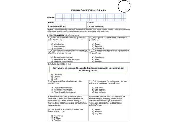 Evaluación vertebrados