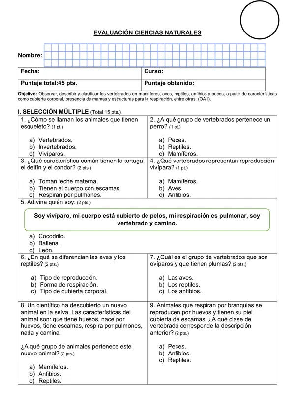 Evaluación vertebrados