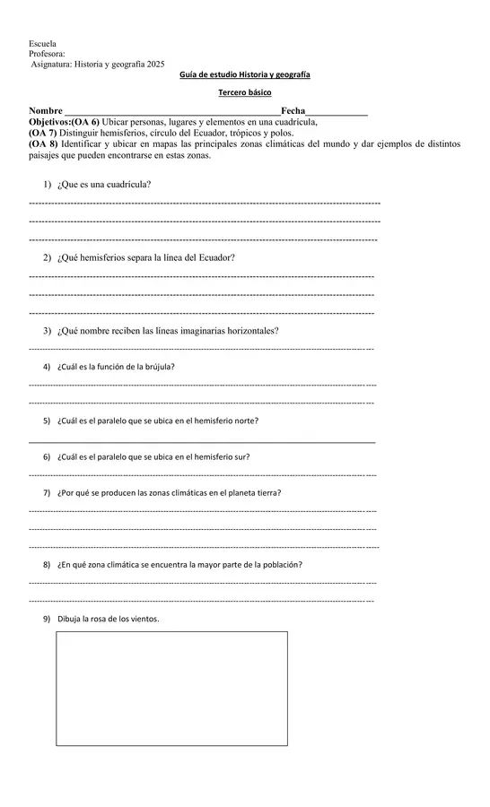 Guía de estudio Unidad I ( Cómo nos ubicamos en el planeta) 3° básico