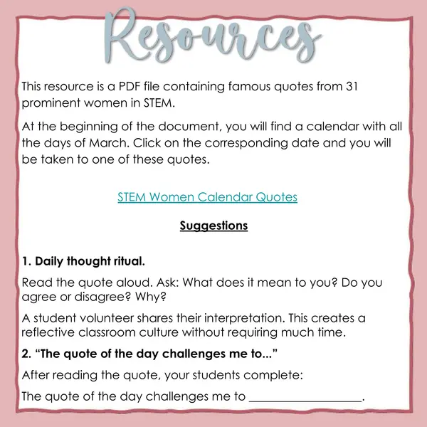 International Women's Month - Women in STEM Calendar