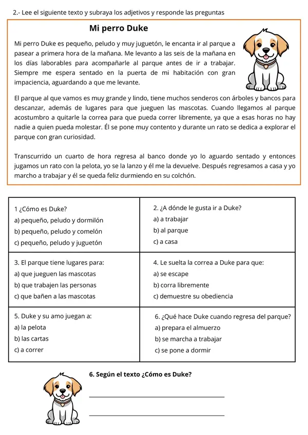  Ficha de Lenguaje: Adjetivos Calificativos - Mis Mascotas | 2° - 4° Básico