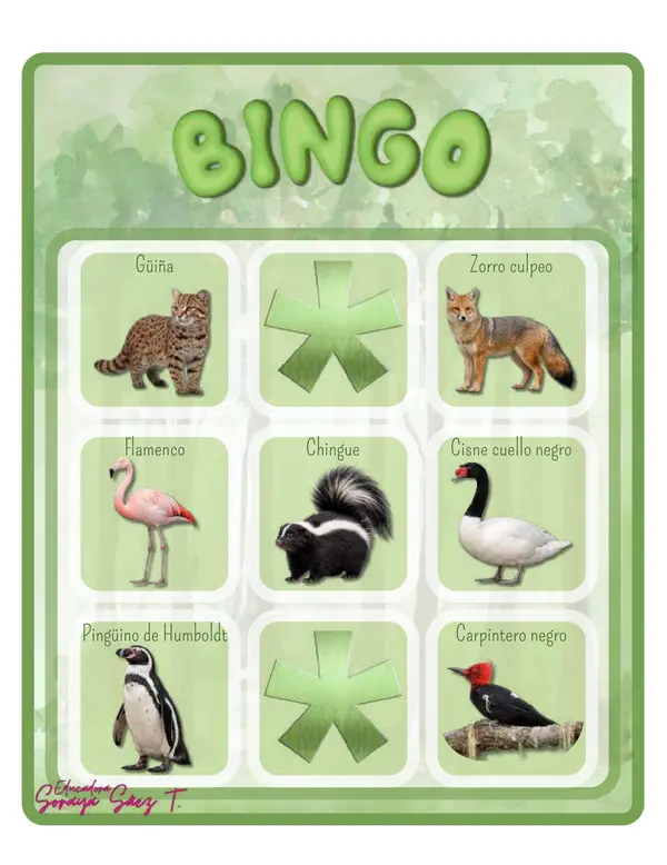 Bingo animales chilenos