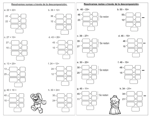 Guía 1°- 2° básico "Resolver suma y restas con descomposición"