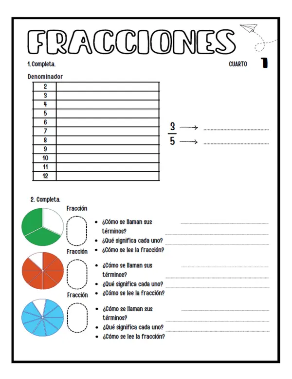 Actividades "Fracciones" Tercero a quinto año.