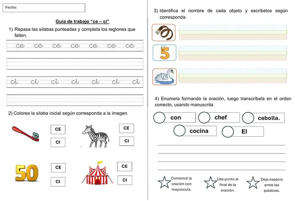 Guía de trabajo: Sílabas CE – CI