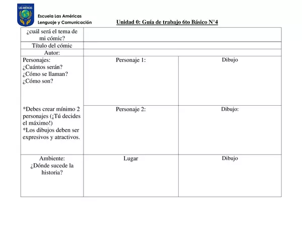 Tabla planificación personaje de cómic