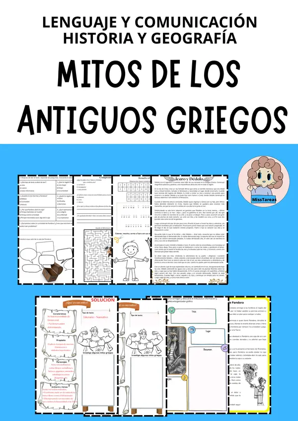 Ficha de Lenguaje e Historia: Mitos de los Antiguos Griegos - Ícaro y Pandora