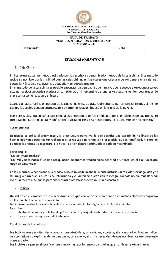 TÉCNICAS NARRATIVAS (CAJA CHINA, INDICIOS E HISTORIAS PARALELAS)