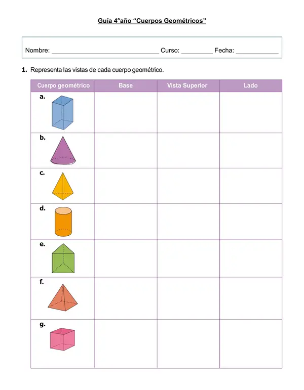 Guía 4°año "Cuerpos Geométricos"