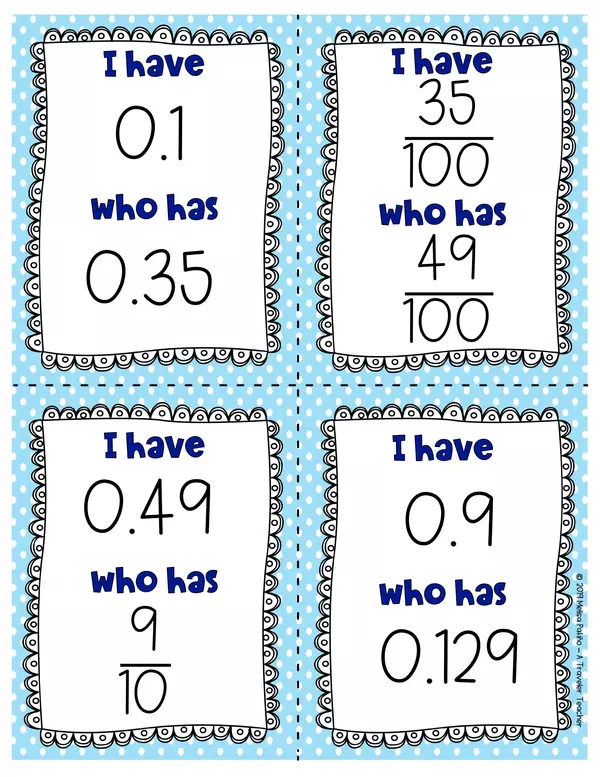 Relate Decimals and Fractions Game I Have Who Has 5.nbt.1