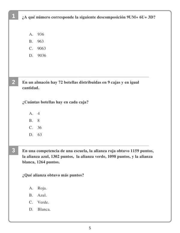 Ensayo SIMCE - Matemática 4to básico N° 5