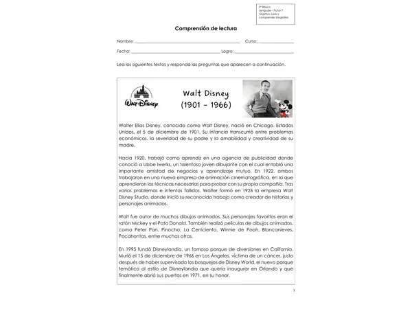 Comprensión de lectura (Biografías)