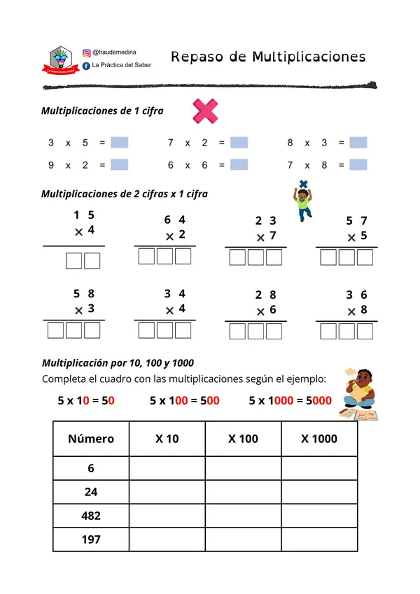 Repaso de sumas, restas multiplicación y división
