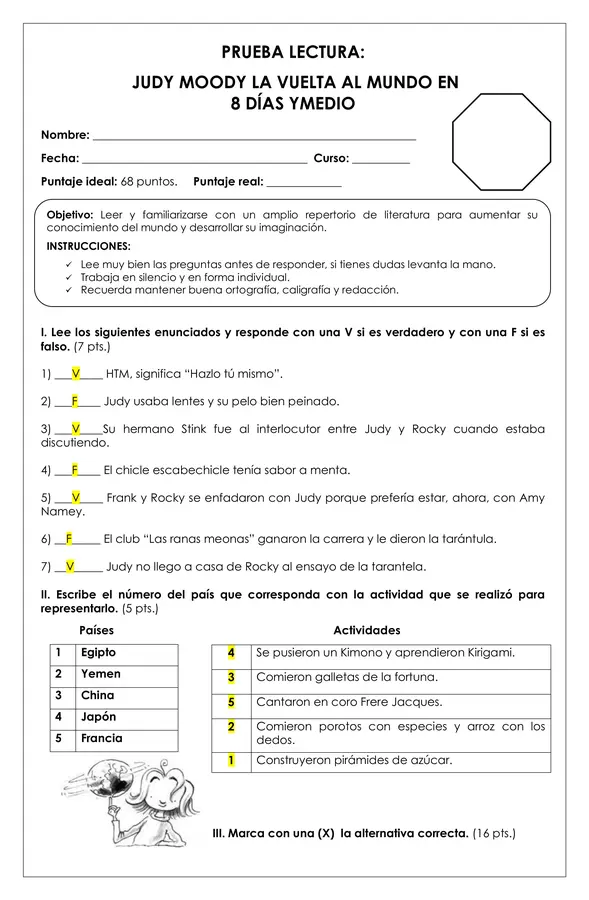 Prueba Lectura - Judy Moody la vuelta al mundo en 8 días y medio