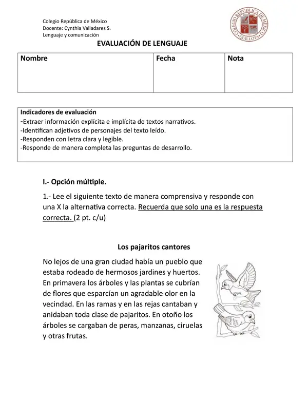 Evaluación comprensión lectora