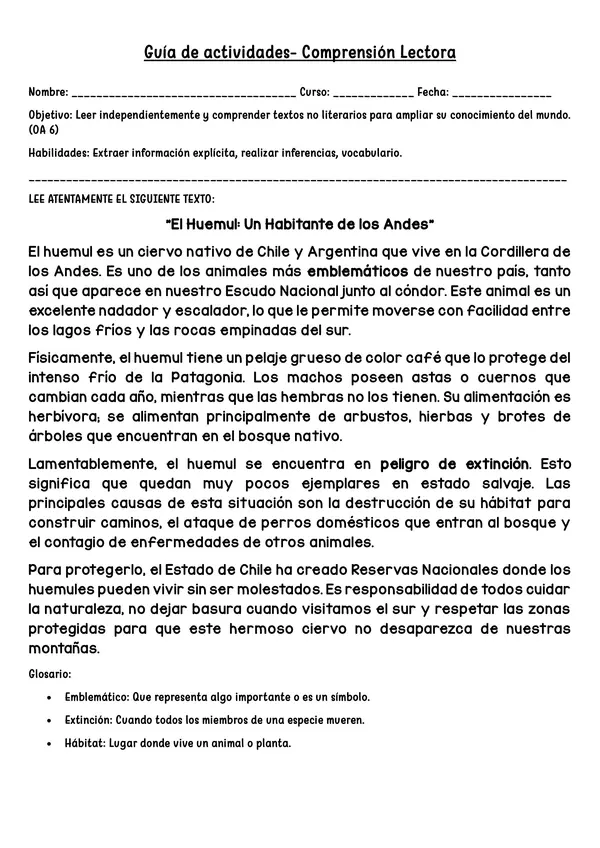 Comprension Lectora Cuarto Basico Lenguaje 