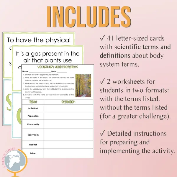 Body Systems Vocabulary Treasure Hunt