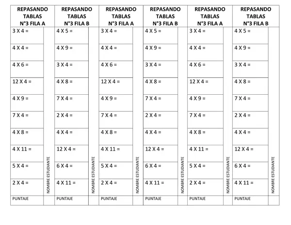 tabla de multiplicar 4