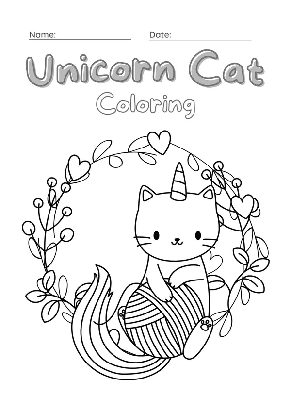 Ficha para colorear gato unicornio 