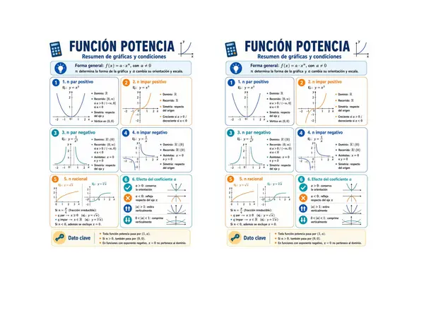 Función potencia: resumen visual y paso a paso para graficar